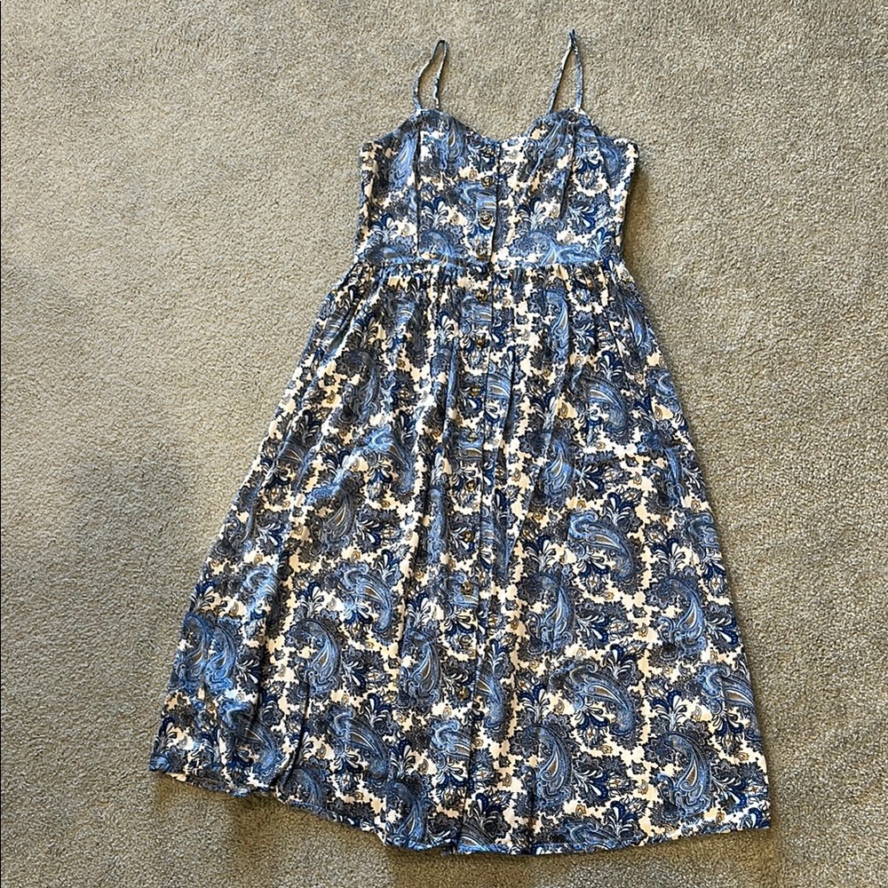 H&M Blue and Cream Floral Midi Dress